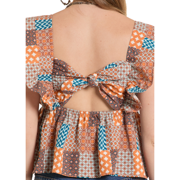 Rock & Roll Ladies Patch Print Flutter Tank-BW50T08102