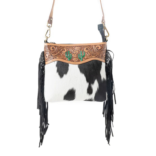 Myra Bag Sonora Charm Handtooled Bag in Black & White - S-12905