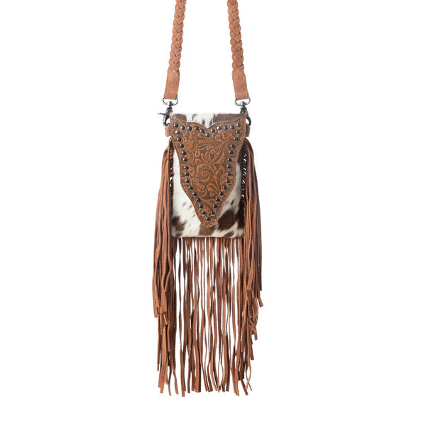 Myra Bag Dusk & Dust Fringe Leather Bag in Hairon Brown & White - S-12935