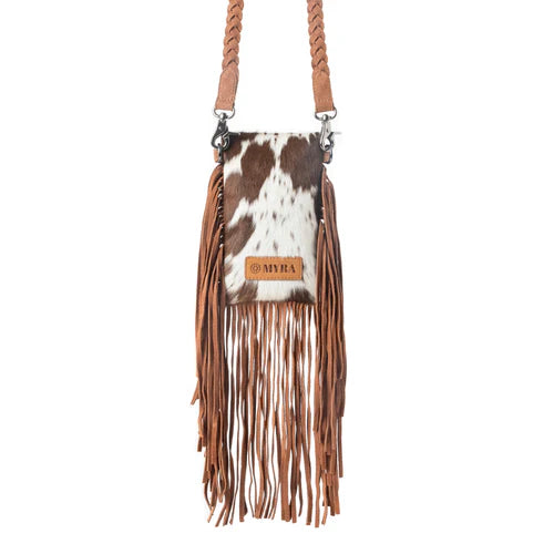 Myra Bag Dusk & Dust Fringe Leather Bag in Hairon Brown & White - S-12935
