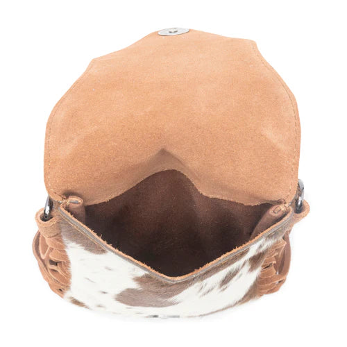 Myra Bag Dusk & Dust Fringe Leather Bag in Hairon Brown & White - S-12935