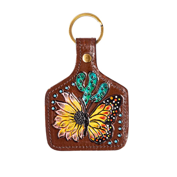 Myra Butterfly Bliss Large Hand Tooled Key Fob-S-9443