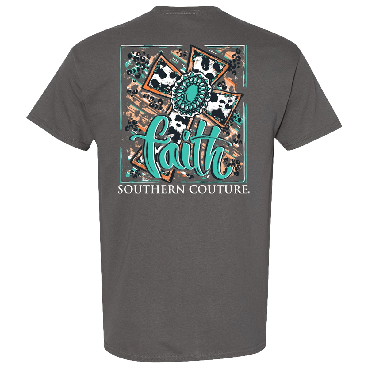 Couture Tee Company Classic Faith Cowprint Cross - Charcoal - SC1184CH