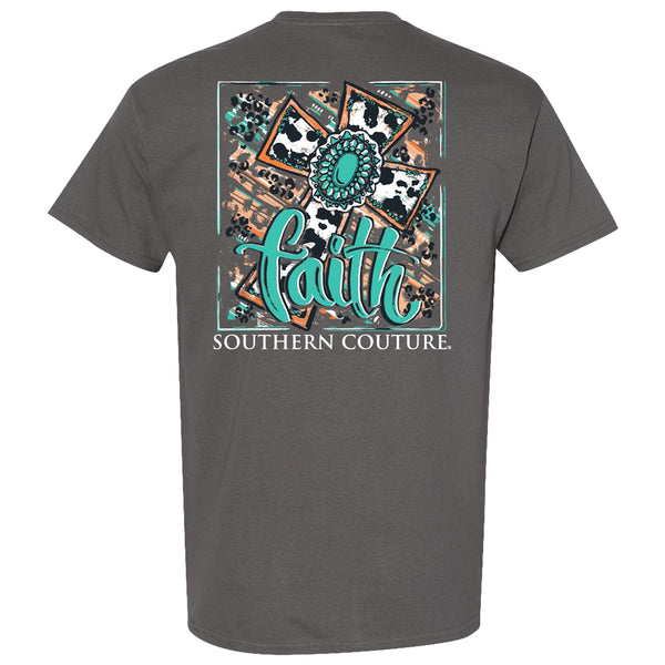 Couture Tee Company Classic Faith Cowprint Cross - Charcoal - SC1184CH