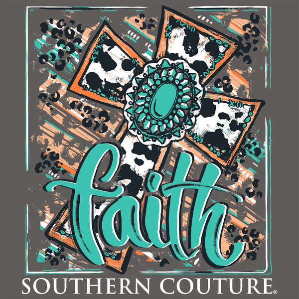 Couture Tee Company Classic Faith Cowprint Cross - Charcoal - SC1184CH