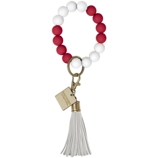 Couture Tee Company Silicone Beaded Bracelet Key Chain - Crimson/White - SCASB15