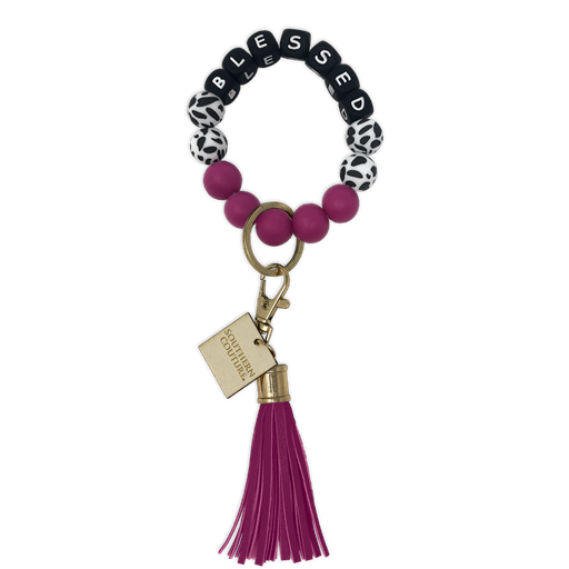 Couture Tee Company Silicone Beades "Blessed" Key Chain - Pink/Black - SCASB21