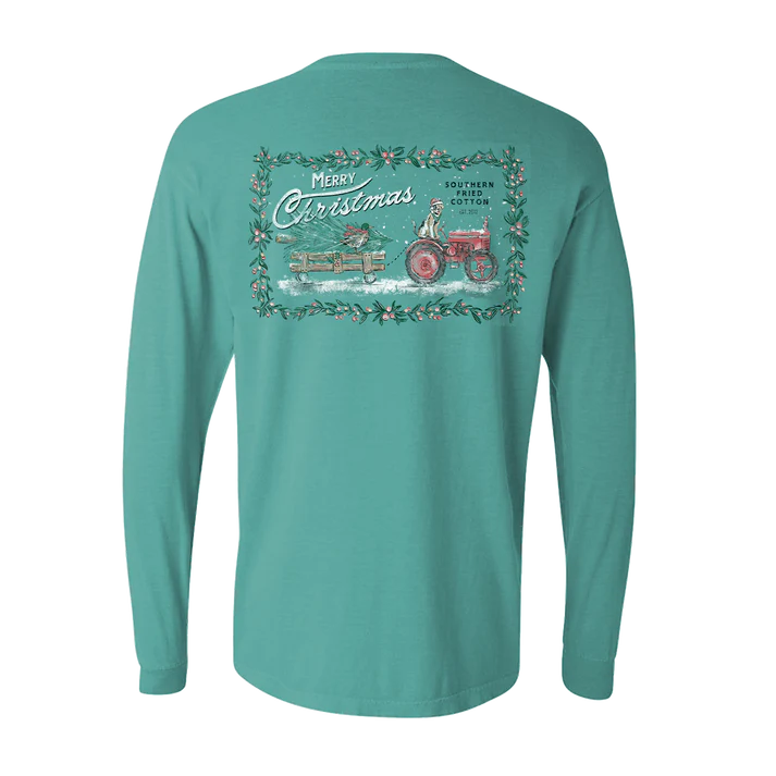 Southern Fried Cotton Long Sleeve Merry Christmas from the Farm - Seafoam - SFM32209