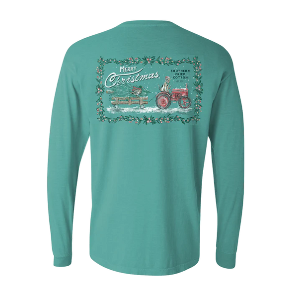 Southern Fried Cotton Long Sleeve Merry Christmas from the Farm - Seafoam - SFM32209