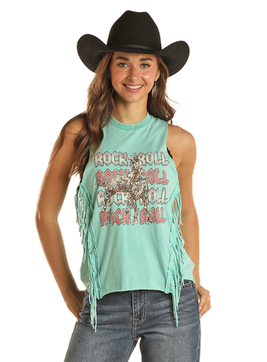 Rock and Roll Ladies Fringe Tank with Graphic-BW20T02058