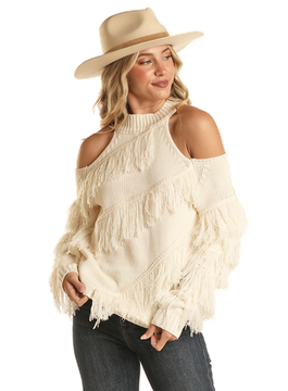 Rock and Roll Ladies Angled Fringe Sweater- BW32T02043