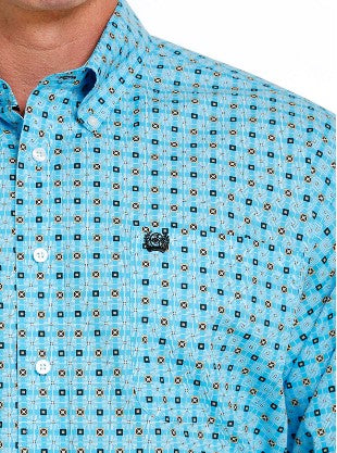Cinch Men's Aztec Blue Print Long Sleeve Button Down Shirt MTW1105607