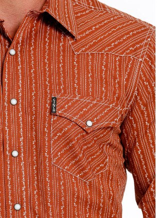 Cinch Men's Brown Modern Print Pearl Snap Shirt MTW1303069