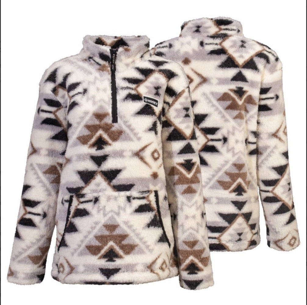 Hooey Ladies Cream Fleece Pullover With Aztec Pattern All Over HFP006CRAZ
