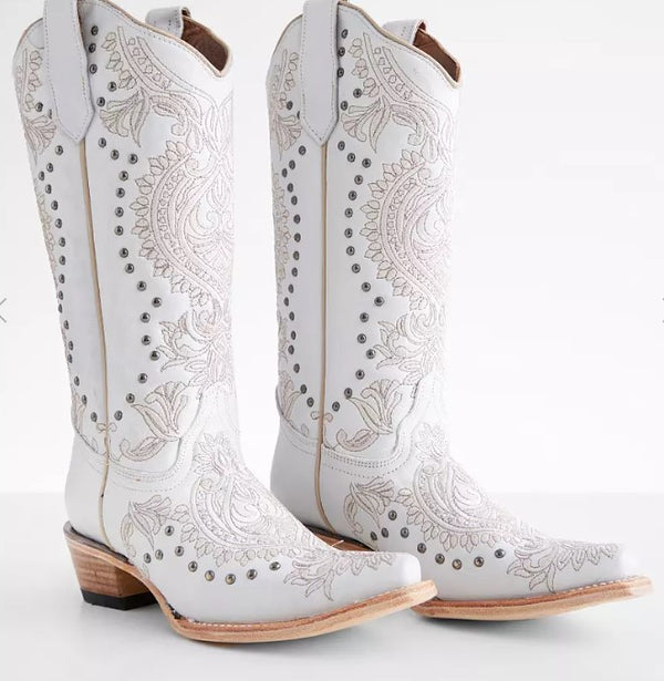 Corral Ladies White Studded Western Boots L6063