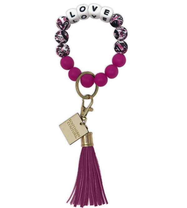 Silicone Beaded Bracelet Key Chain-Love SCASB30