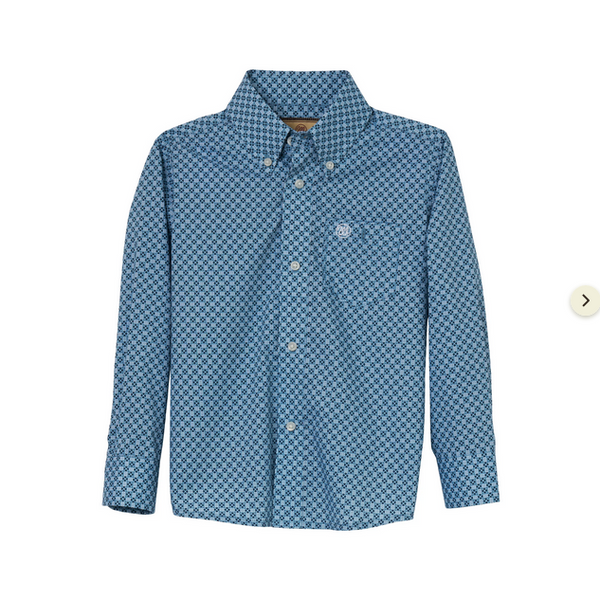 Wrangler Boys Blue Classic Long Sleeve Button Up 112344423