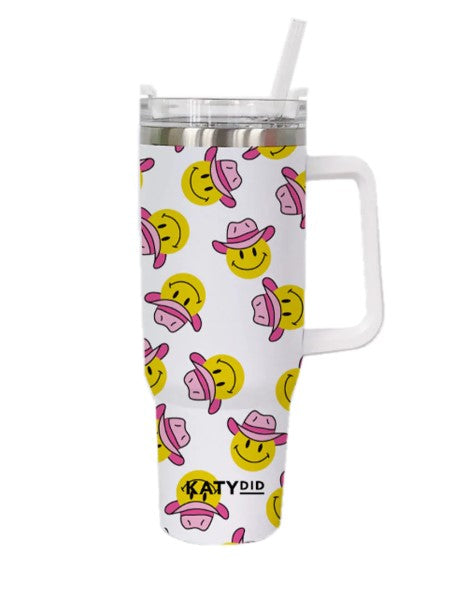 Katy Did Cowboy Happy face Travel 40oz Tumbler