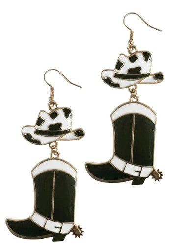 Enamel Cowgirl Hat and Boot Drop Earnings - Black - AE91487-BLK