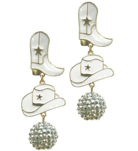 Disco Cowgirl White Drop Earrings - AE91488