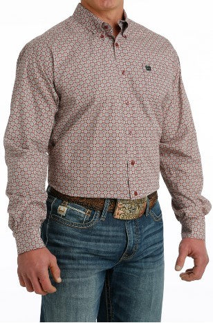 Cinch Men's Red Circle Print Button Up Shirt MTW1105713