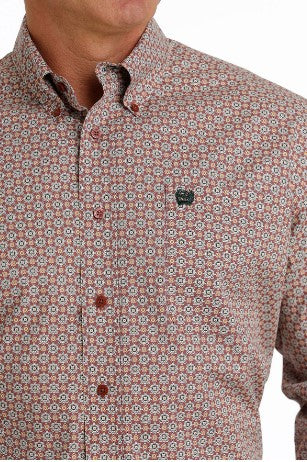 Cinch Men's Red Circle Print Button Up Shirt MTW1105713