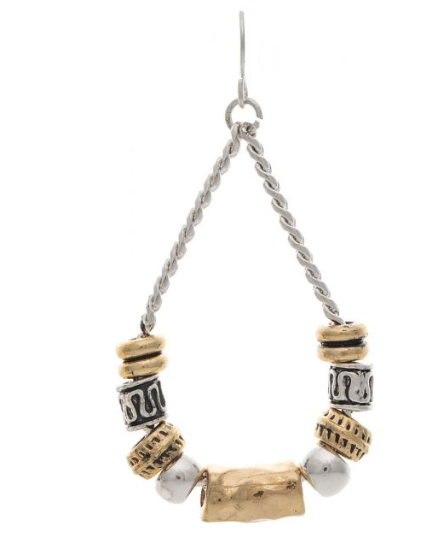 Rain Two Tone Beaded Metal Chain Teardrop Earring E4616TT