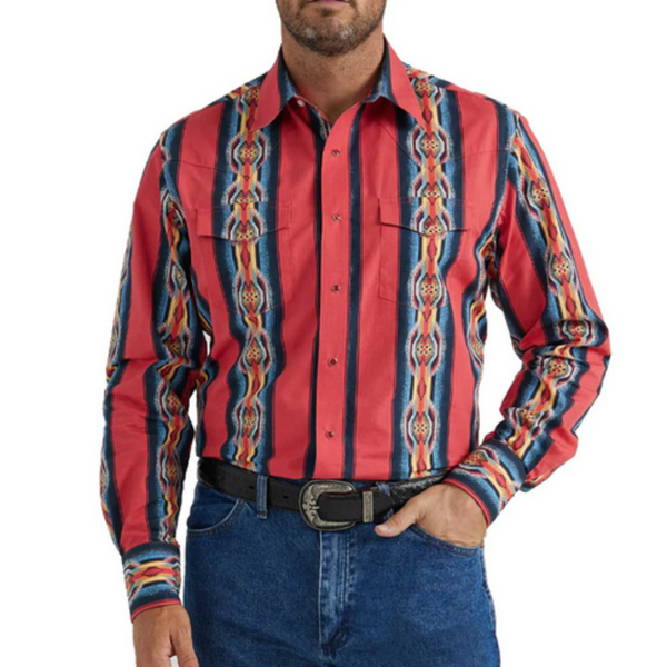 Wrangler Men's Red Checotah Long Sleeve Snap Shirt 112346069