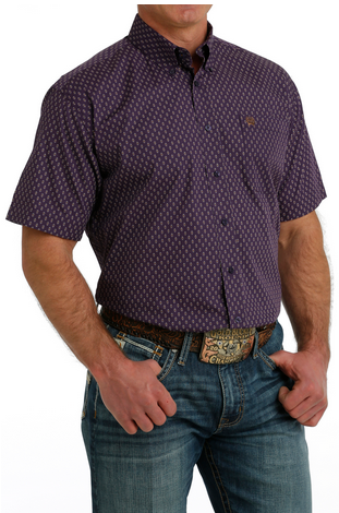 Cinch Men's Purple Print Short Sleeve Shirt-MTW1111452