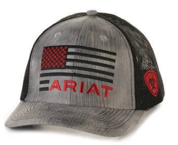 Ariat Grey Weathered Look with Black Mesh Embroidered Flag Logo Cap - A300014206