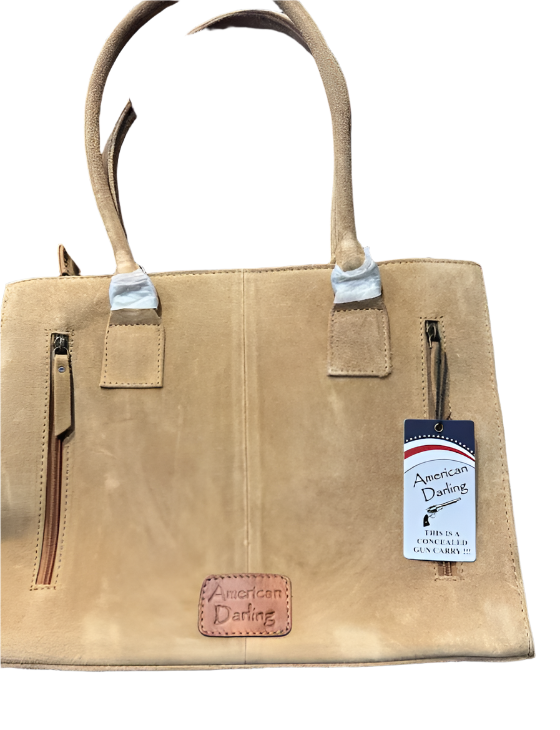 American Darling Large Suede Tote Tan in color with Concealed Carry area ADBG1553C