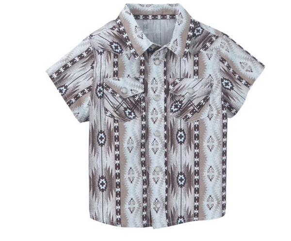 Wrangler Checotah Brown Snap Button Boys Western Shirt - 112346296