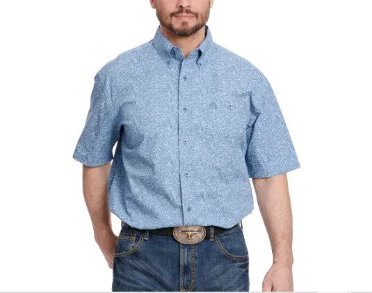 Wrangler Men's George Strait Collection Stone Blue & Paisley Short Sleeve Western Shirt 112346536