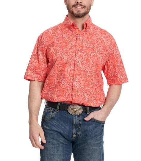 Wrangler Men's George Strait Collection Red Paisley Short Sleeve Western Shirt 112346542
