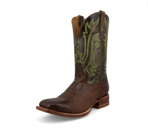 Twisted X Mens 12" Tobacco Brown and Seaweed Rancher Boot-MRAL040