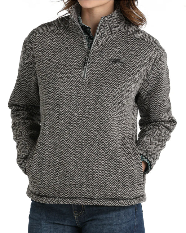 Cinch Ladies Grey Chevron 1/4 Zip Sweater Pullover MAK9203001 GRY