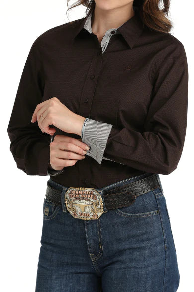 Cinch Ladies Brown Geo Print Button Long Sleeve Western Shirt MSW9165056