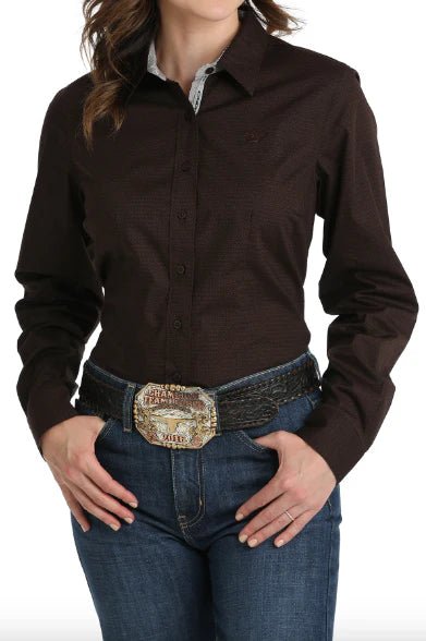 Cinch Ladies Brown Geo Print Button Long Sleeve Western Shirt MSW9165056
