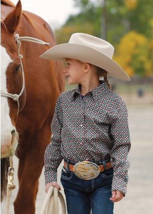 Cruel Girl Denim Girls Pink and Green Print Button Down Shirt-CTW8040006