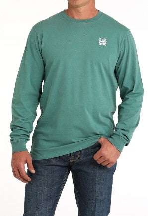 Cinch Men's Logo Long Sleeve Green Tee-MTK1721015