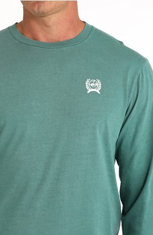 Cinch Men's Logo Long Sleeve Green Tee-MTK1721015