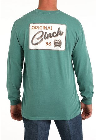 Cinch Men's Logo Long Sleeve Green Tee-MTK1721015