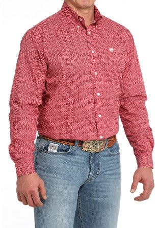 Cinch Men's Red Print Button Down Shirt-MTW1105840