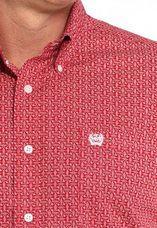 Cinch Men's Red Print Button Down Shirt-MTW1105840