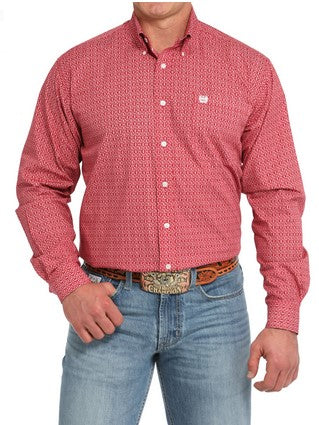 Cinch Men's Red Print Button Down Shirt-MTW1105840