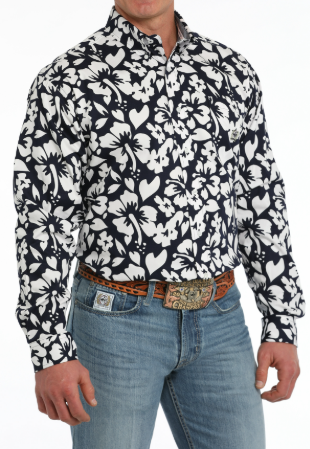 Cinch Men's Navy Blue Floral Button Up Shirt-MTW1242006