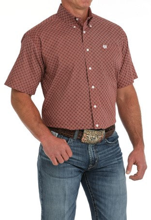 Cinch Mens Red Square Print Shirt-MTW1111471