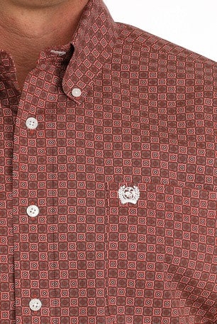Cinch Mens Red Square Print Shirt-MTW1111471