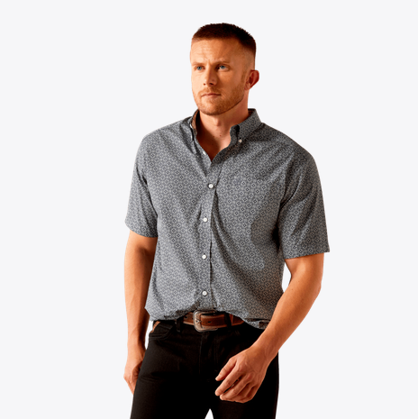 Ariat Mens Wrinkle Free Navy Octavius Classic Fit Shirt-10054811