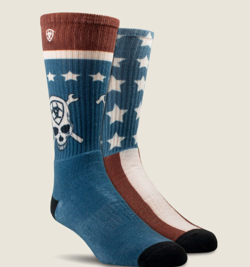 Ariat Faded Patriot Graphic Crew Work Sock - Two Pack - AR3957-981